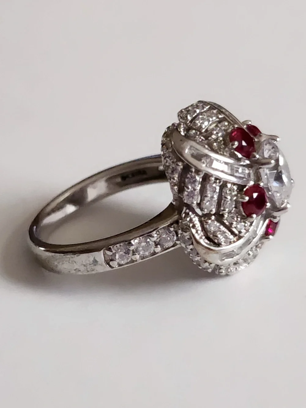 Jean Dousset JD Ruby Colored CZ Cocktail Ring 925 Sterling Silver Size 6